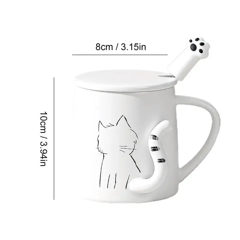 Unique Cat Coffee Mug with Lid and Spoon Cat Tail Ceramic Tea cup and Coffee Mug, cute Birthday Christmas stuff for Cat Lovers