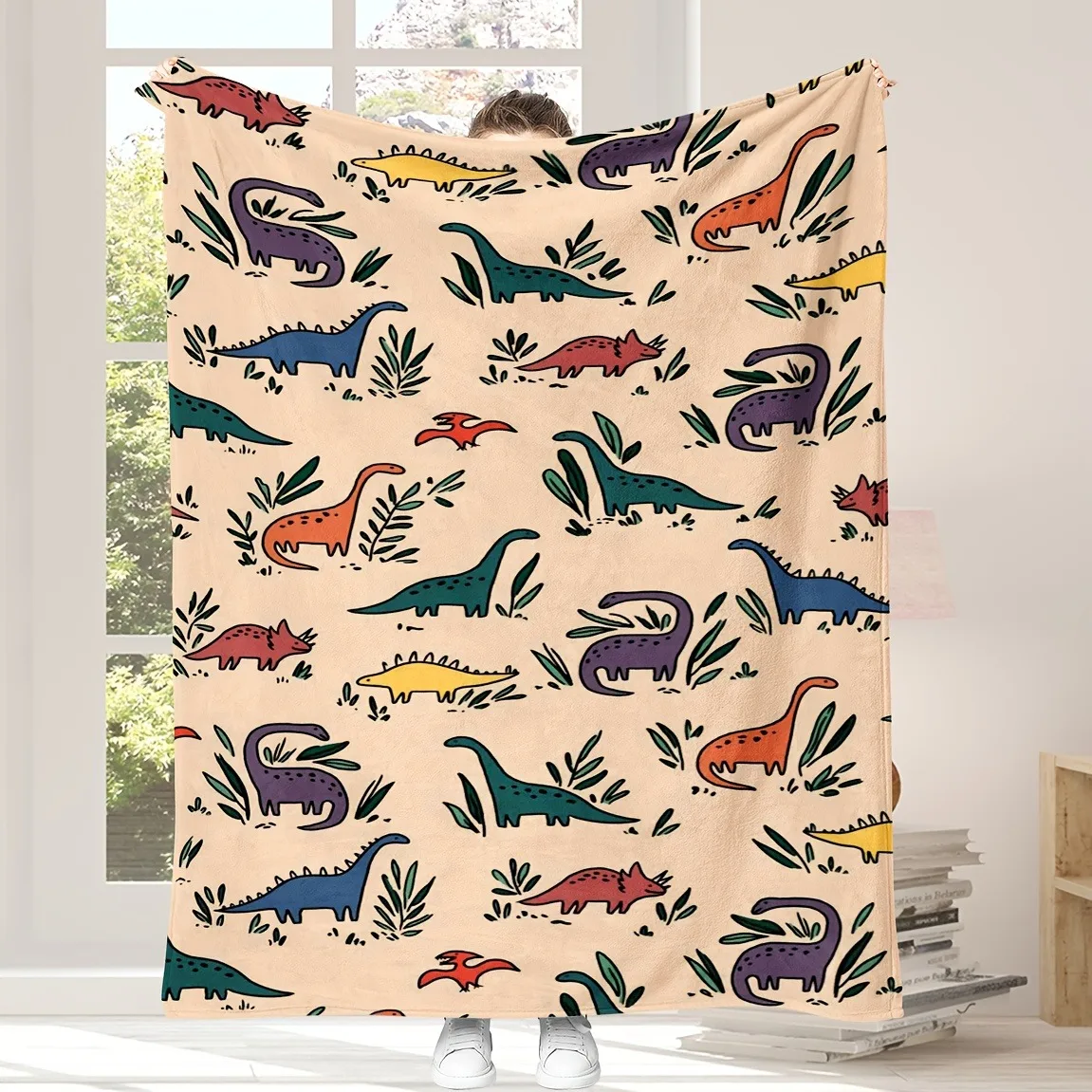 

The Perfect Gift For Families Or Friends With Digital Printed Cartoon Dinosaur Patterns And Comfortable Flannel Blankets