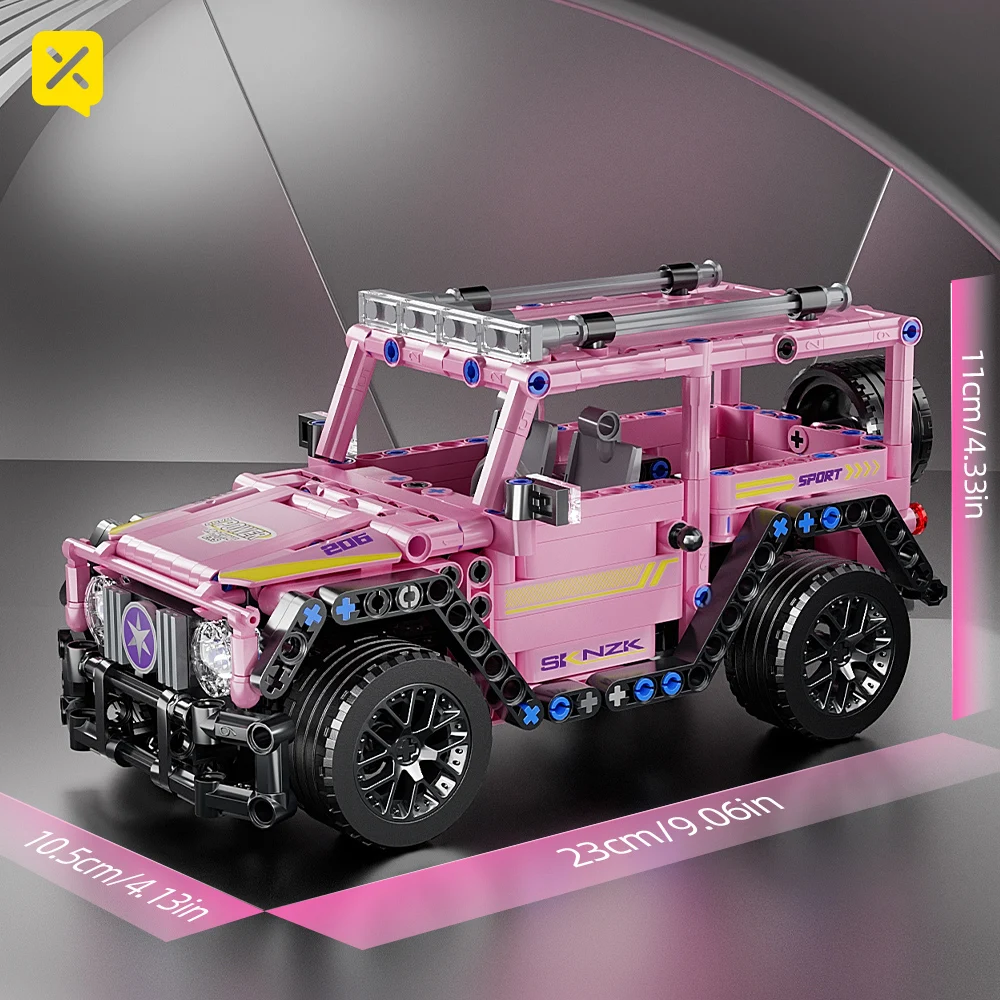 اللبنات لعبة سيارة 1:18 مقياس الوردي على الطرق الوعرة SUV البناء الطوب 485 قطعة التعليمية لتقوم بها بنفسك لعب الاطفال التراجع مركبة هدية