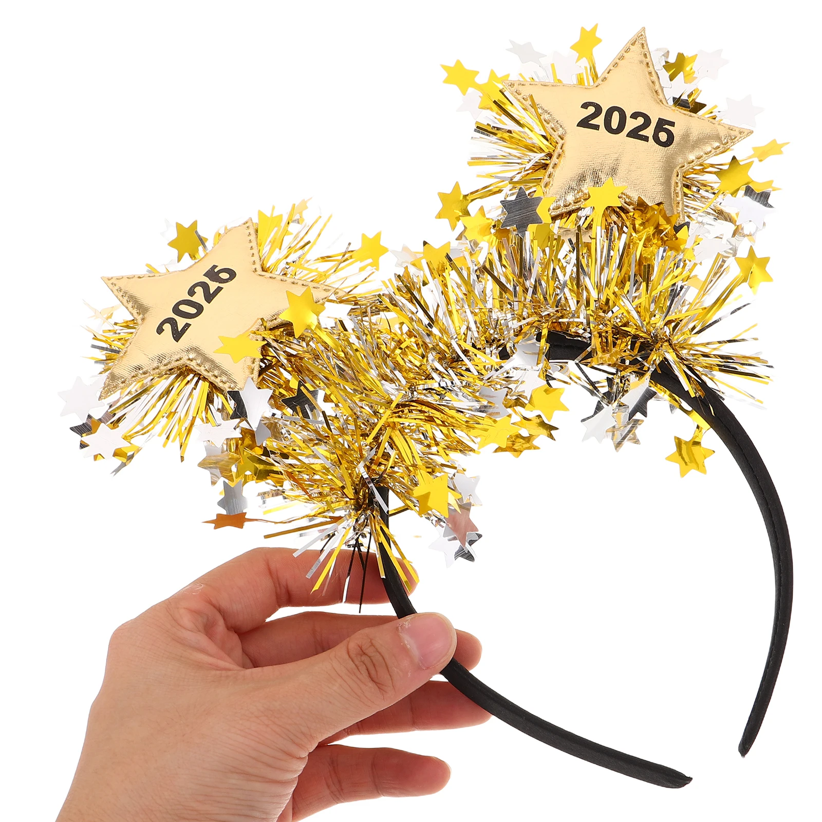 

New Year Party Headband 2026 Glitter Tinsel Star Happy New Year Tiara Nye Photo Booth Props Costume Accessories