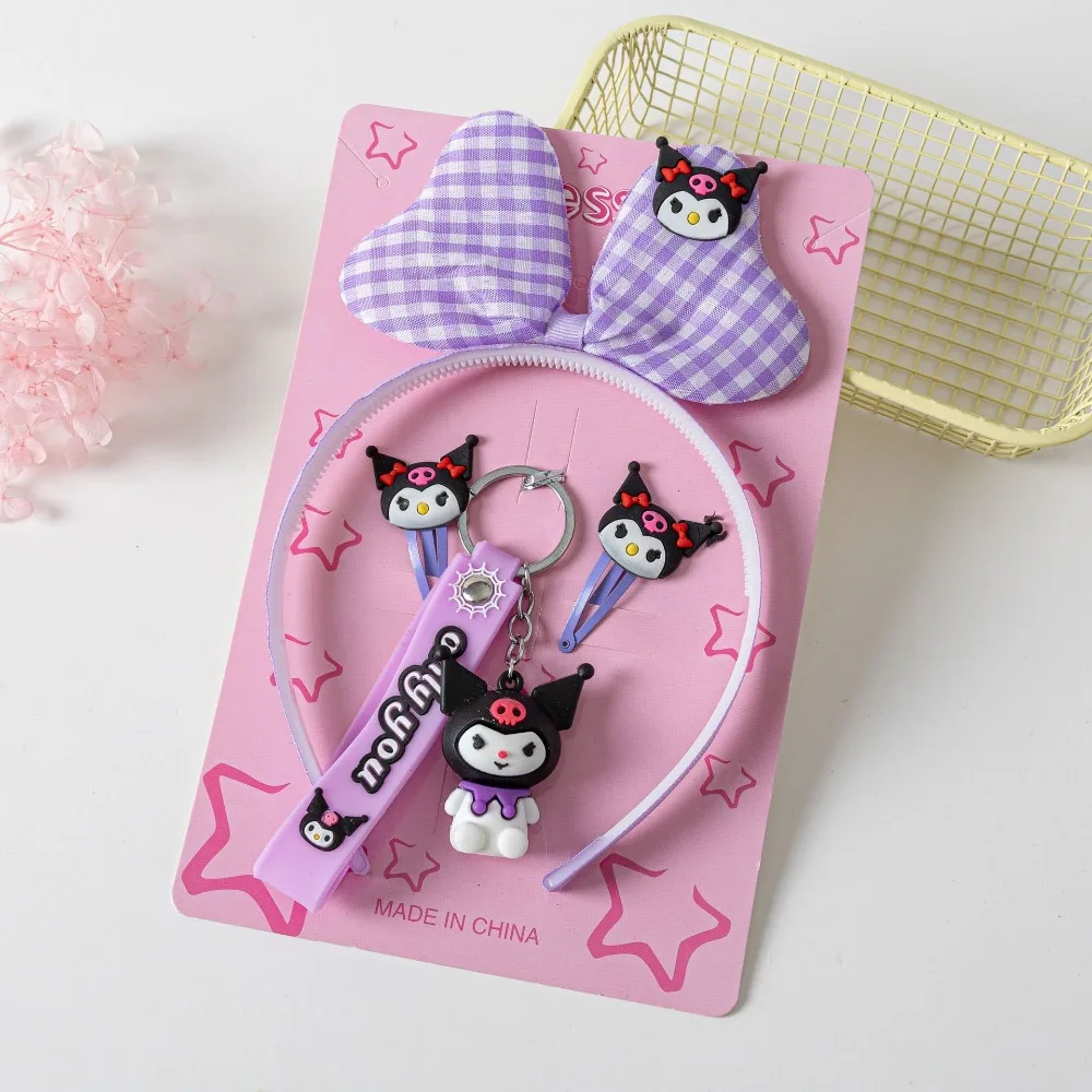 Sanrio Hello Kitty Headband Hairpin Keychain Set Action Figure Toy Kuromi Melody Headwear Bag Accessor Kids Girls Birthday Gifts