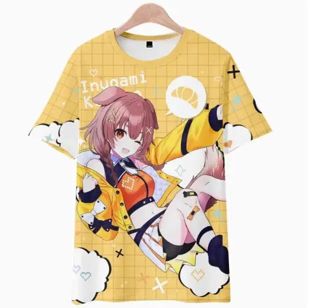 Anime Hololive Vtuber Shirakami Fubuki Short Sleeve T-Shirt Summer Cosplay Costume Casual Student Loose Tops Anime