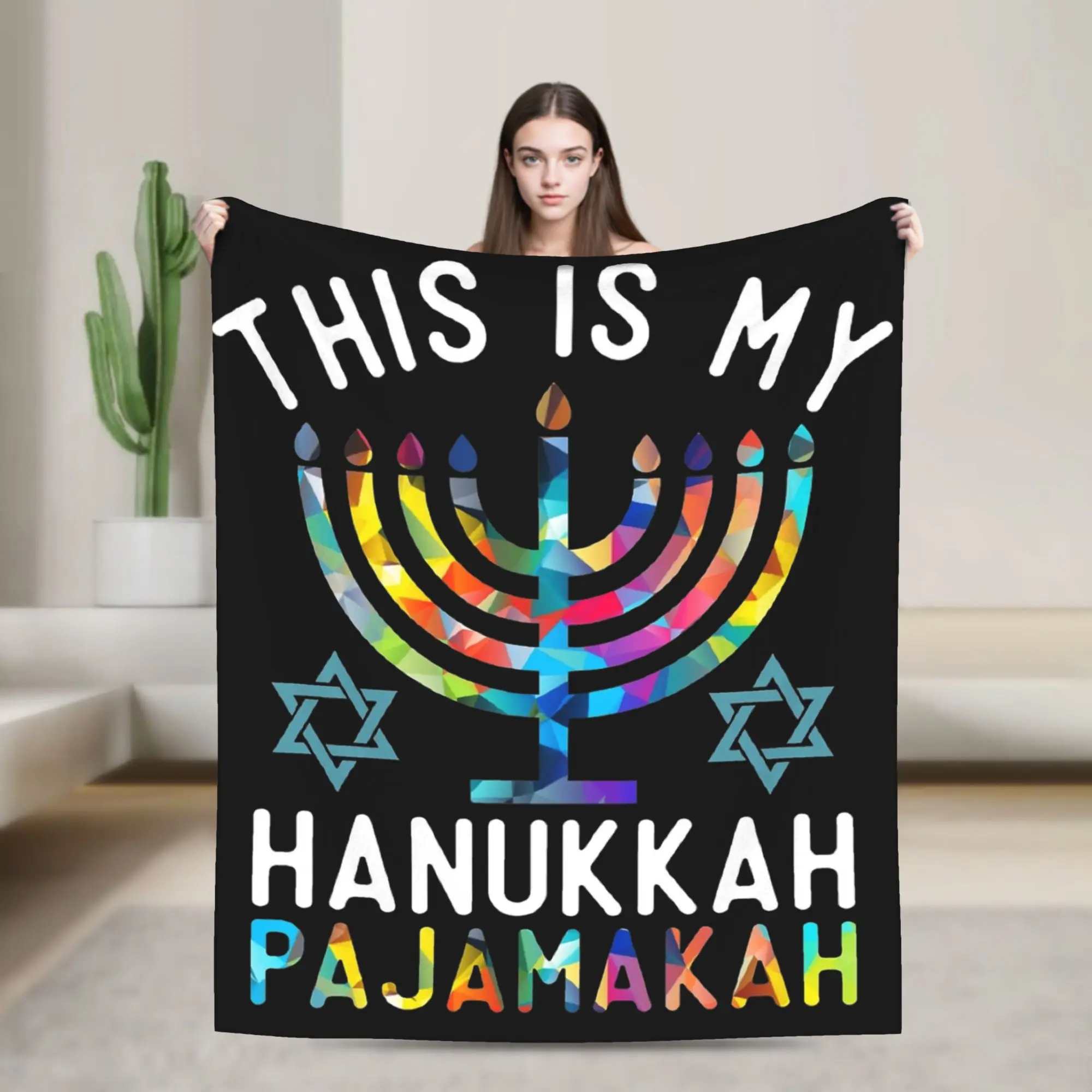 Chanukah Hanukkah Blankets Menorah Candle Plush Throw Blanket Summer Air Conditioning Personalised Ultra-Soft Warm Bedspreads