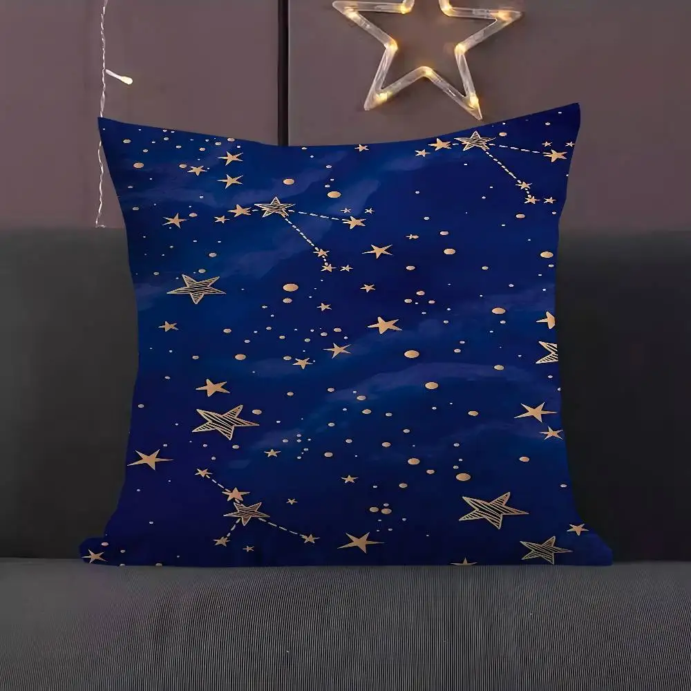 

Golden Stars In Night Sky Pillow Gift Home Office Decoration Pillow Bedroom Sofa Car Cushion CoverPillow Case