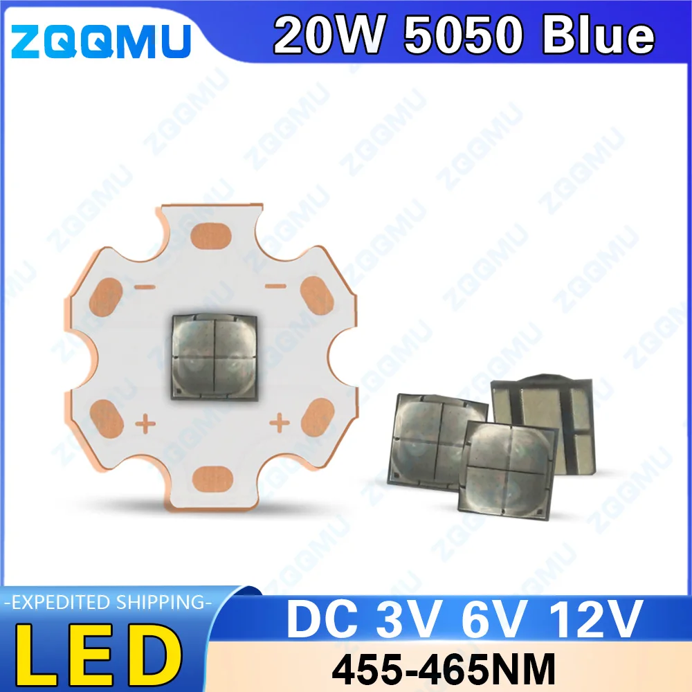 LED 20W SMD5050 Chip DC 3V 6V 12V Blue Light 655 665nm for Headlight Flashlight Lamp Beads High Power Diode Automotive Lighting