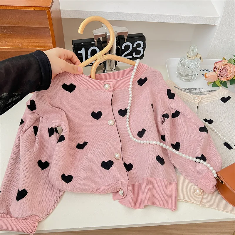 Laura Kors Arrivals Spring Children Long Sleeve O Neck Print Heart Pink Cute Girls Children T-shirt Child Tops Clothes 18M-7T