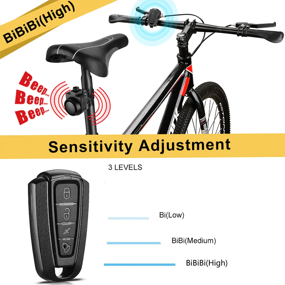 Wsdcam Wireless 115dB Bike Vibration Alarm IPX5 USB Charging Remote Control Motorcycle Electric Bicycle Security Burglar Alarm