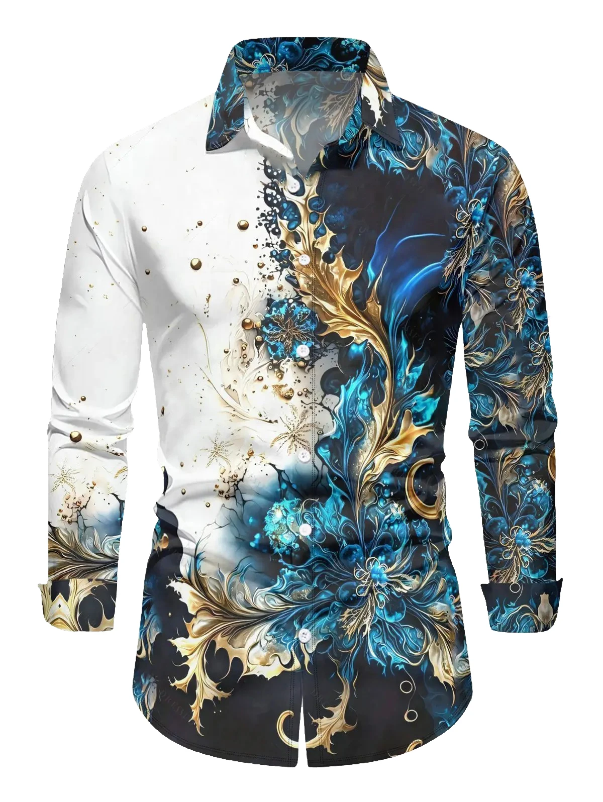 

Fashion Multicolored flower Men's Long Sleeve Shirt Autumn New Flame Collar Shirt Men's Outdoor Casual Street Travel Shirt