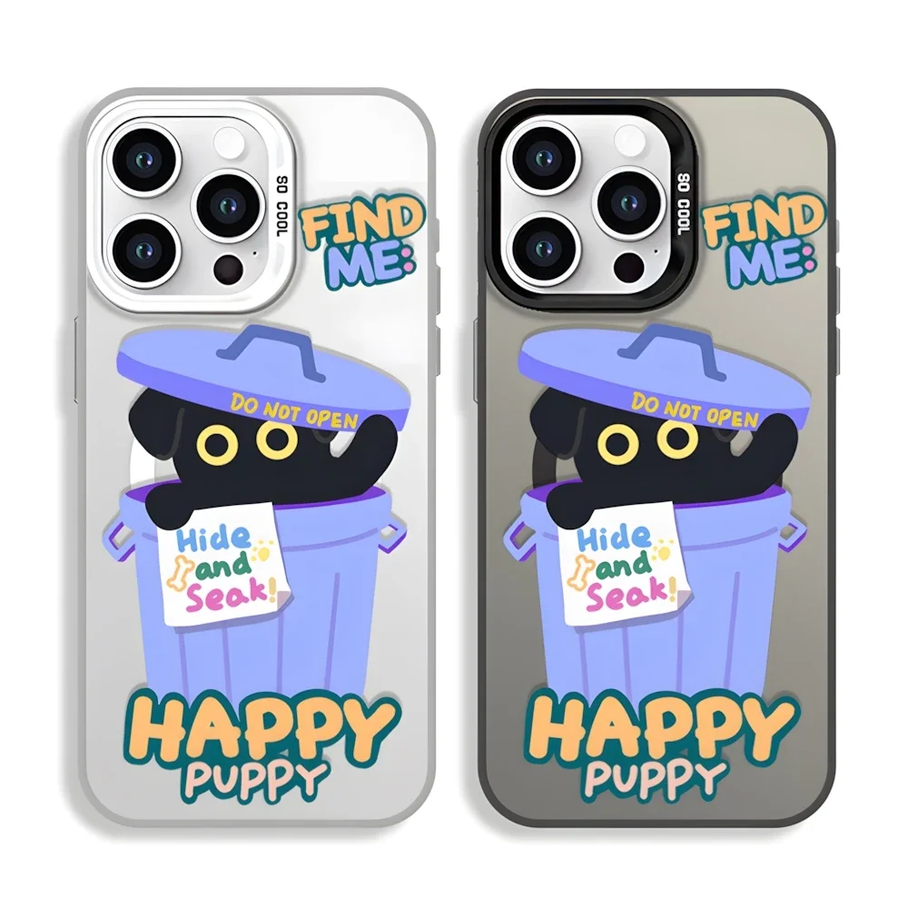 Dog Cat Play Hide and Seek Matching Case for iPhone 16 15 12 13 11 14 Pro Max XR 8 Plus Dual Layer Hard Plastic Cover for Couple