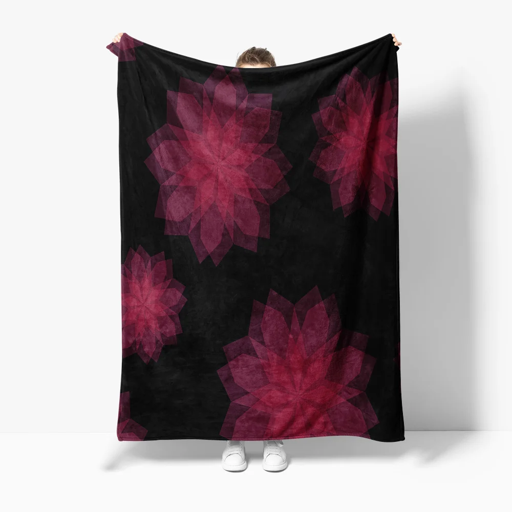 

Dark Red Floral Fleece Blanket Soft Throw Blanket for Women Girls Sofa Bed Decorative Warm Cozy Gift