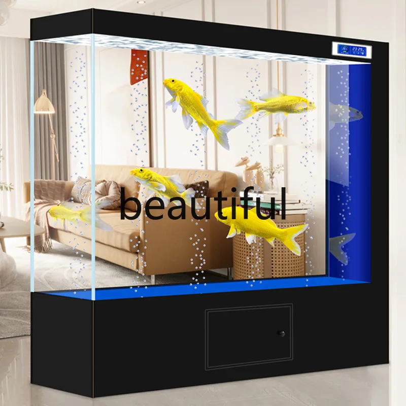 Square ultra-white glass fish tank, large screen partition in living room, household floor aquarium