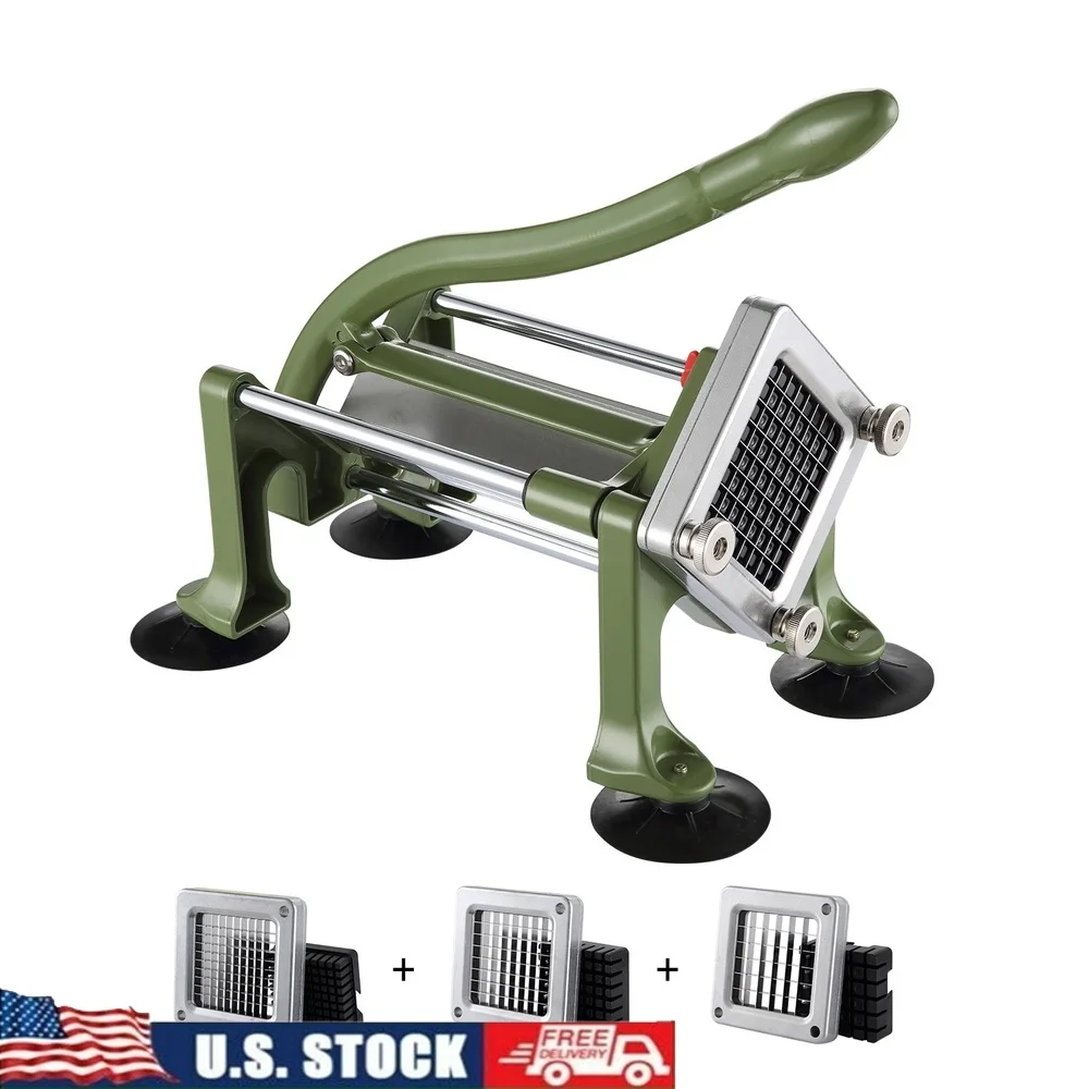 

Potato Dicer French Fry Maker Stainless Steel Blades Hand-Operated Vegetable Chopper Ergonomic Suction Feet Easy Clean Kitchen