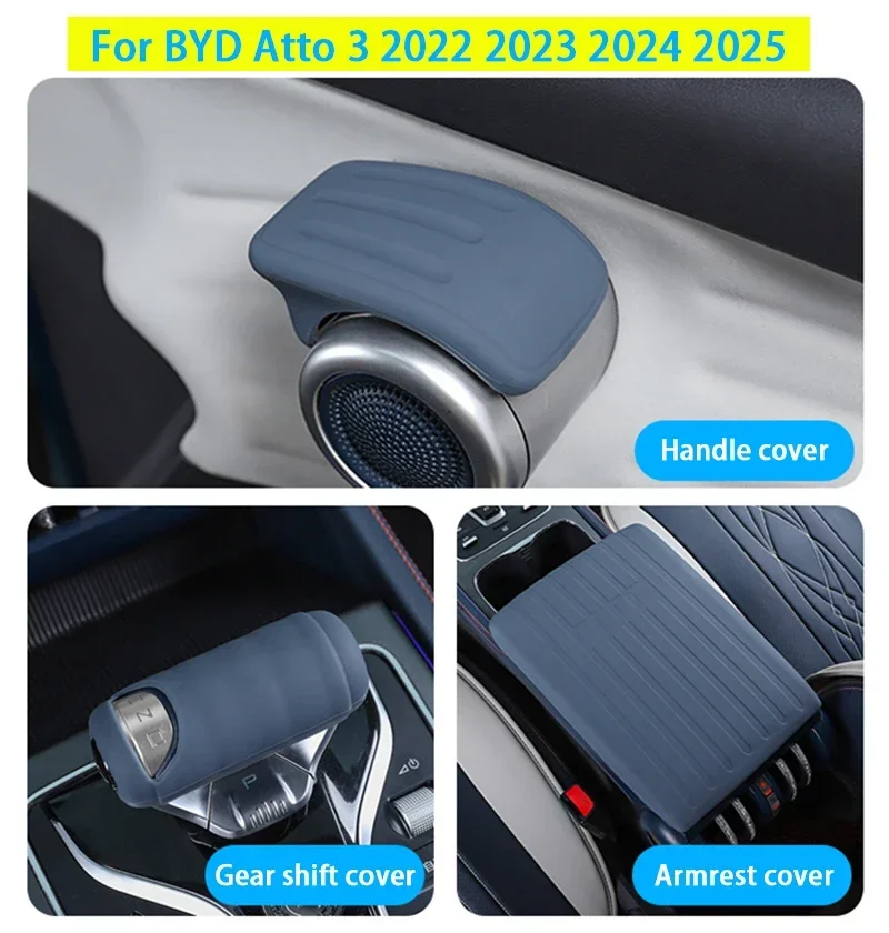 Cubierta de silicona para pasamanos de puerta, reposabrazos de cambio de marchas, cubierta protectora Interior de coche para BYD Atto 3 Yuan Plus 2022-2025