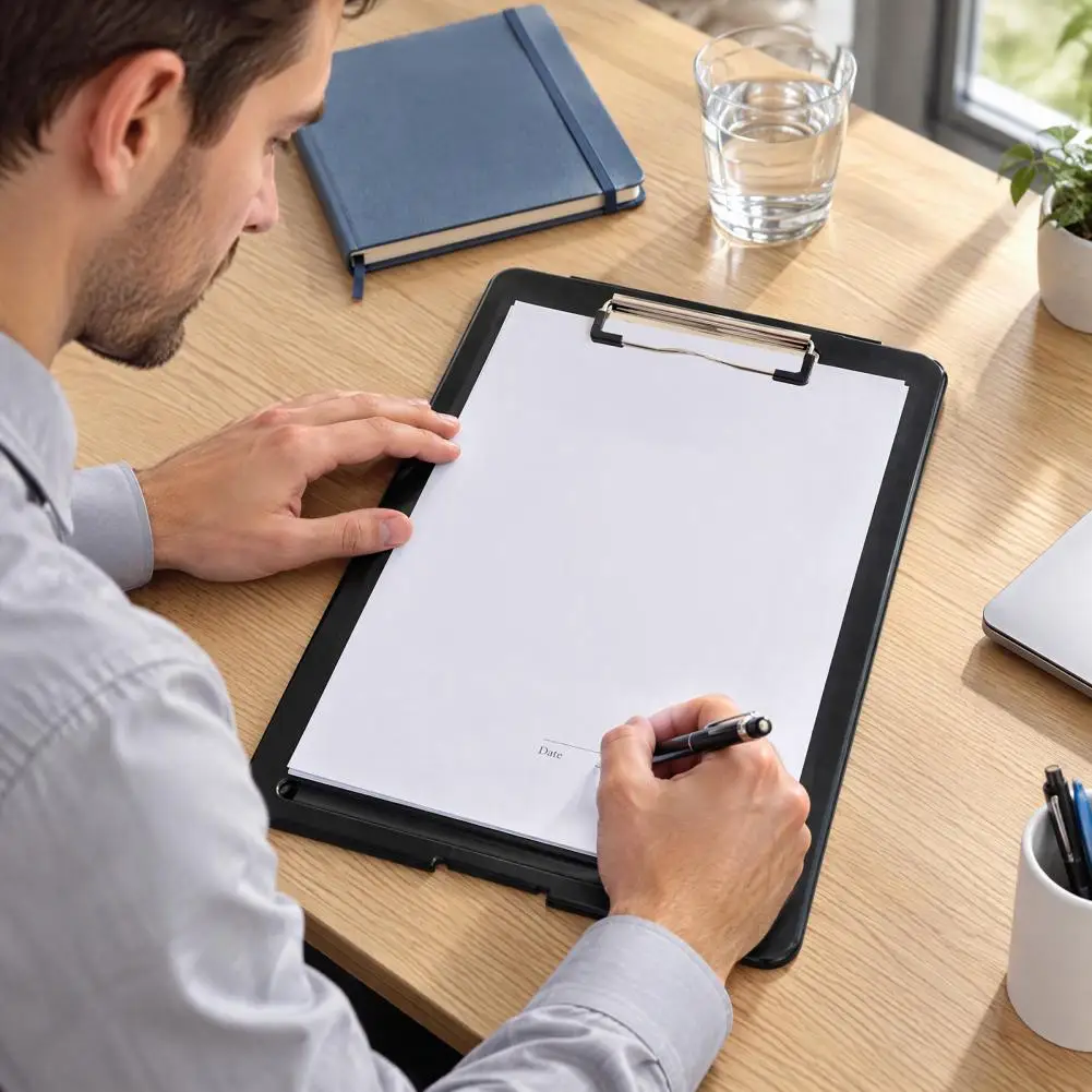 A4 A5 Document Organizer Plastic Clipboard With Pen Holder, Stable Writing Surface Menu Holder, File Box Office School Supplies