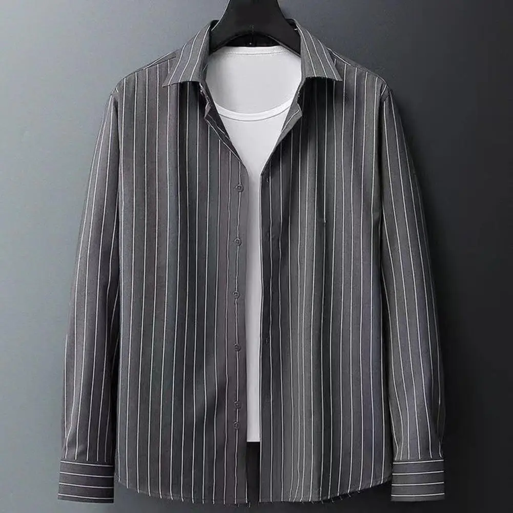 Men's Pattern Long Sleeved Business Casual Shirt Street Fashion Social Comfortable Single Breasted Lapel Shirt Mid Length Top