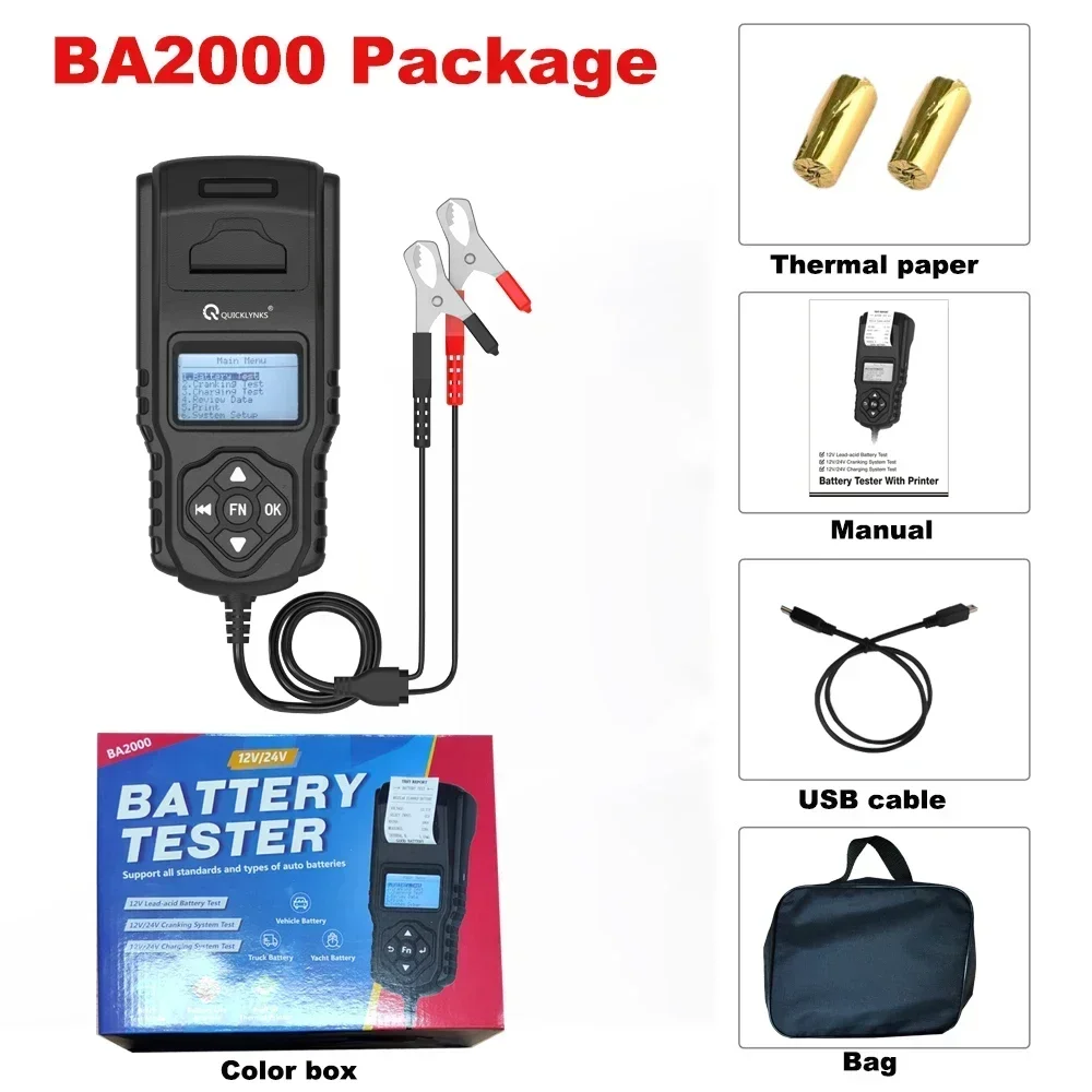 Quicklynks BA2000 Professional Battery tester Battery CCA test analysis SOC SOH VOL internal resistance health state