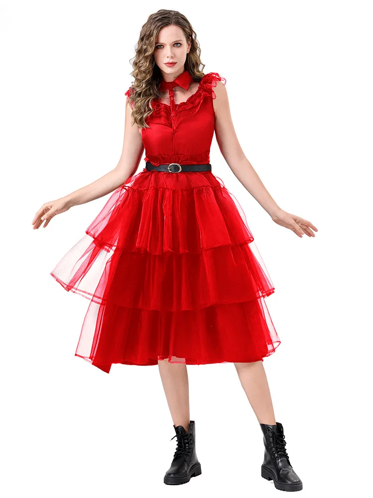 Vestido midi de tule em camadas elegante feminino – fantasia de dança vestido de Halloween cosplay roupa gótica