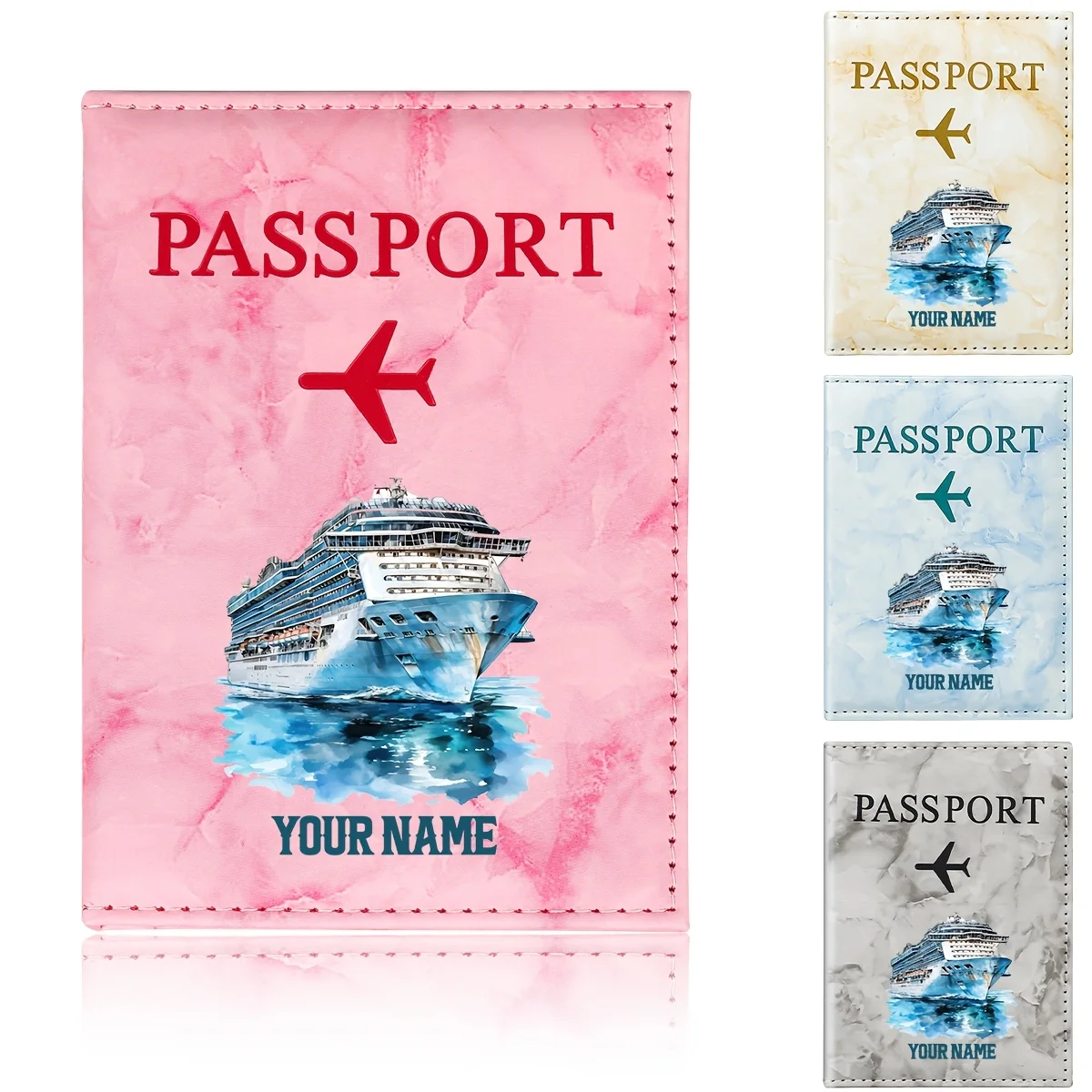 Personalized Name Blue And White Luxury Cruise Illustration Passport Holder,a Nautical Theme with a Wide Sea And Cruise Ship