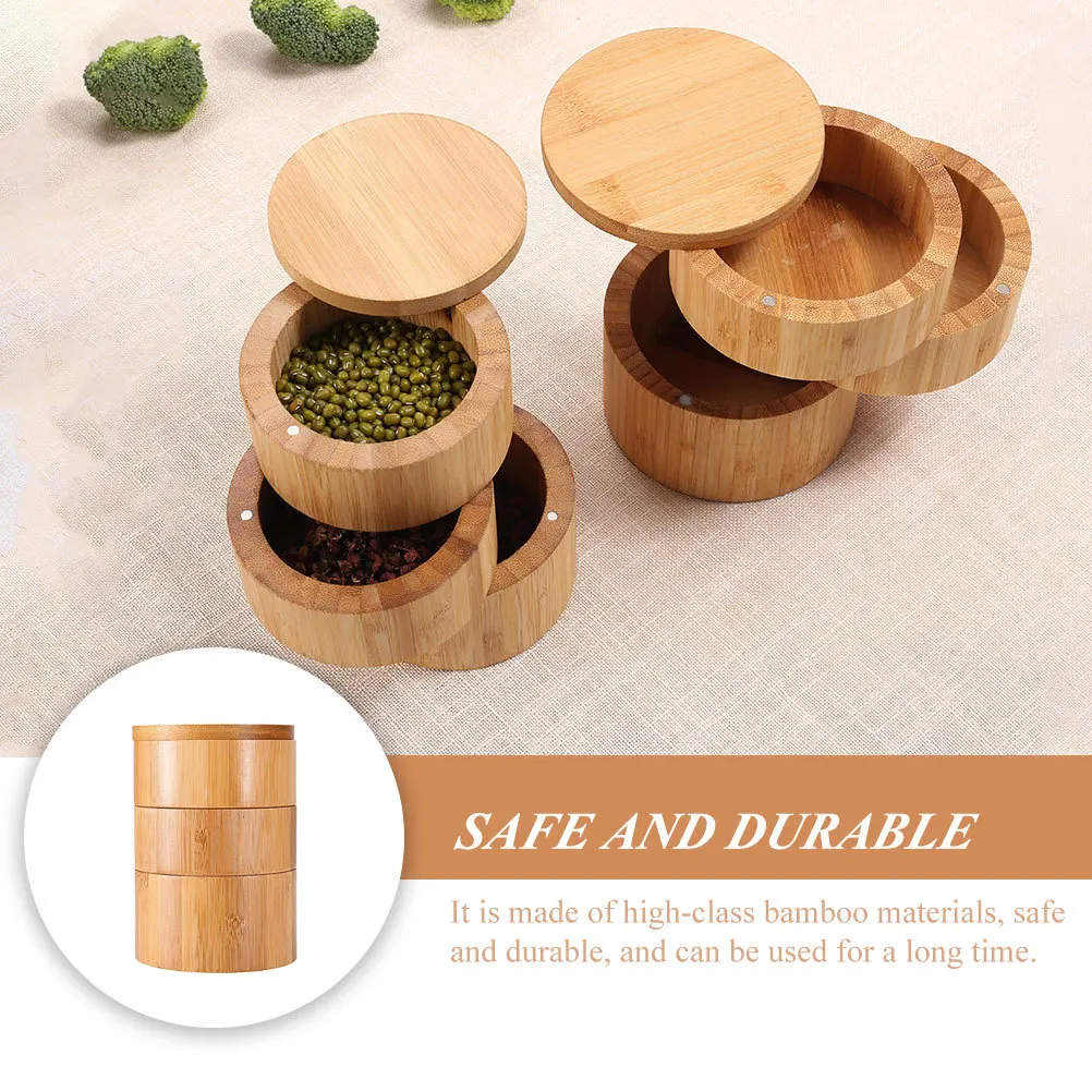 

Bamboo Seasoning Box Multi-Layer Rotating Kitchen Spice Container Organizer Salt Pepper Sugar Storage Jar For Household