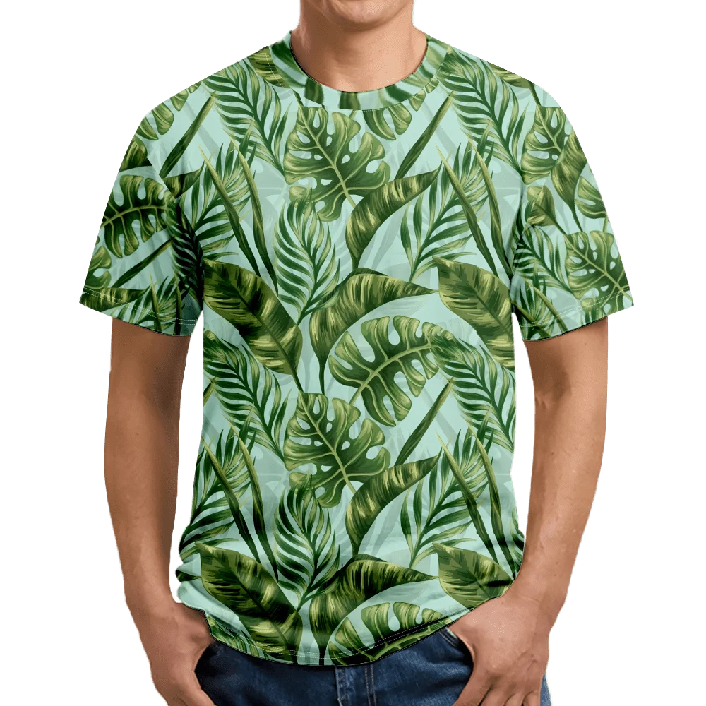 Mens Hawaiian T-shirt Tropic Floral Palm Leaf Graphic T Shirt For Men Clothing Casual 3D Print Plant T-shirt Women Short Sleeve