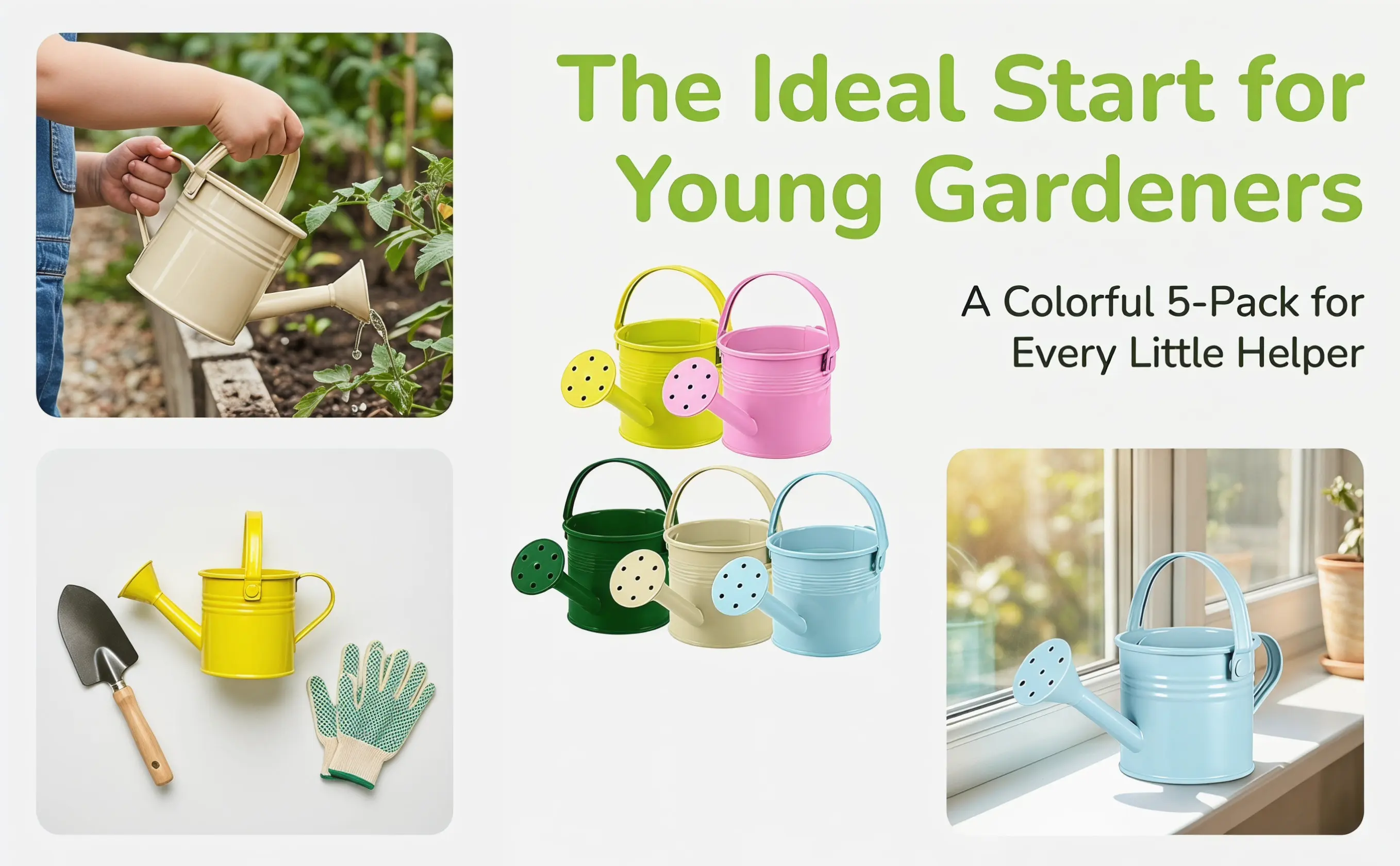 5Pcs Watering Cans Iron Watering Kettles Gardening Pots Size Sturdy Handle Large Opening Smooth Pouring Plants