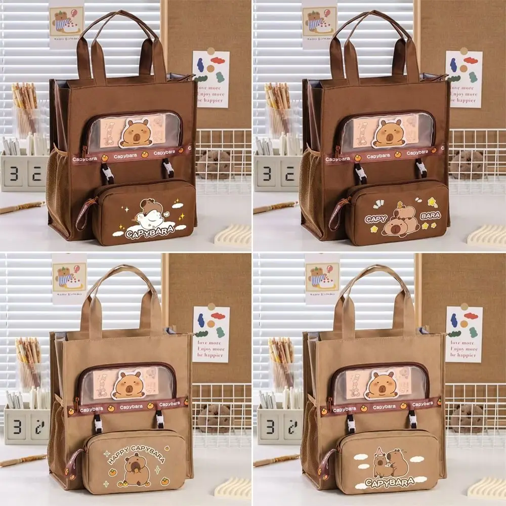 Large Capacity Capybara Tutoring Bag Multifunctional Detachable Pen Case A4 File Bag Learning Supplies Tote School Bag