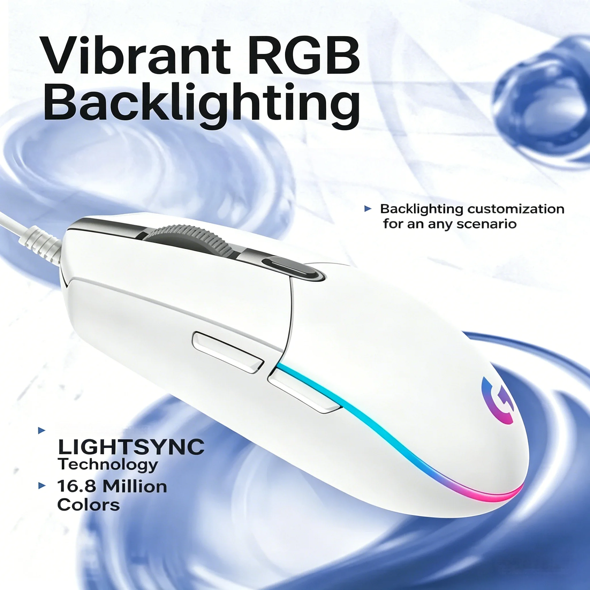 Ratón para juegos con cable USB Logitech G102, 8000 DPI, óptico, con botones RGB iluminados para PC y Mac, adecuado para juegos y uso en la oficina