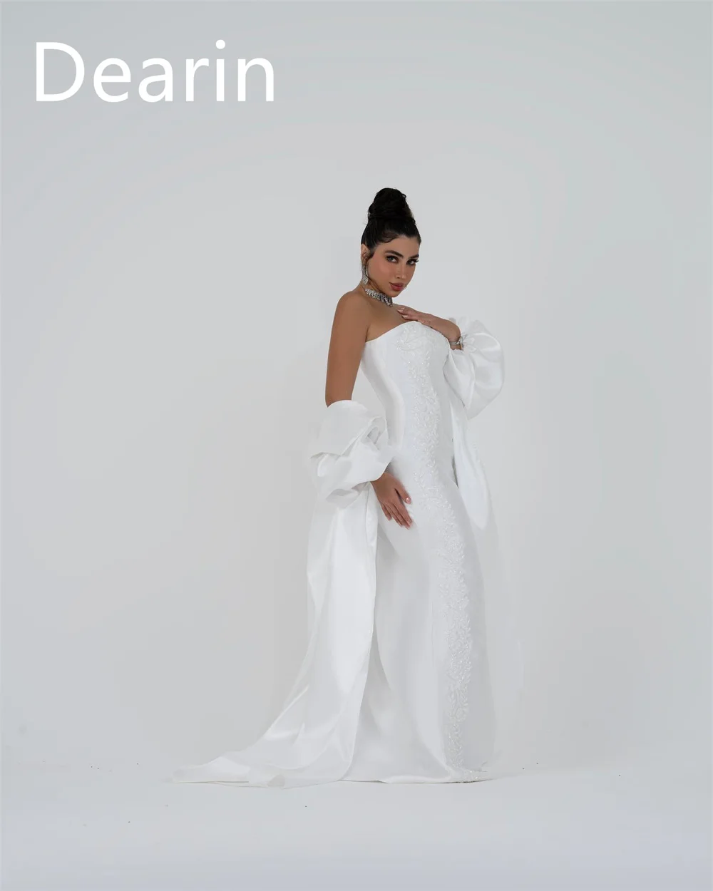 Dearin-Jupes sans bretelles personnalisées, longueur au sol, colonne, étole drapée, robes sur mesure pour les occasions