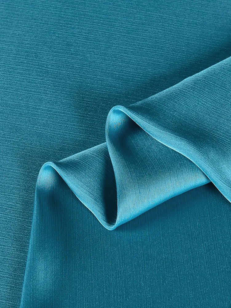 Blue Green Glossy Satin Crepe Fabric Folds Spring and Summer Thin Pleated Chiffon Haute Couture Dress Shirt  Fabrics