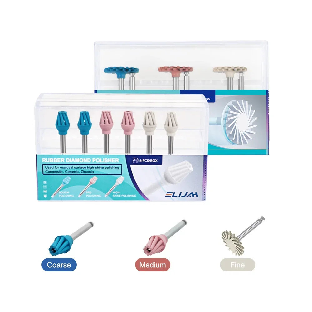 SYJH 6Pcs/Box Dental Rubber Polisher Composite Resin Polishing Diamond System Spiral Wheel Flexible Dental Material