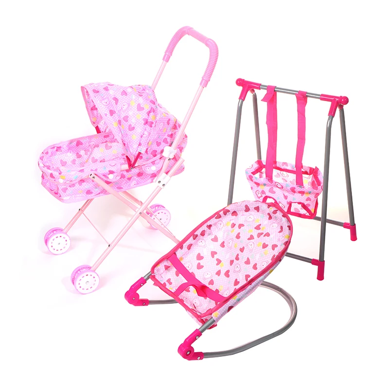 Ensemble de poussette de simulation de beurre rose pour bébé, jouets de jeu de simulation, chaises à bascule, lit balançoire, chaise à manger, accessoires de maison