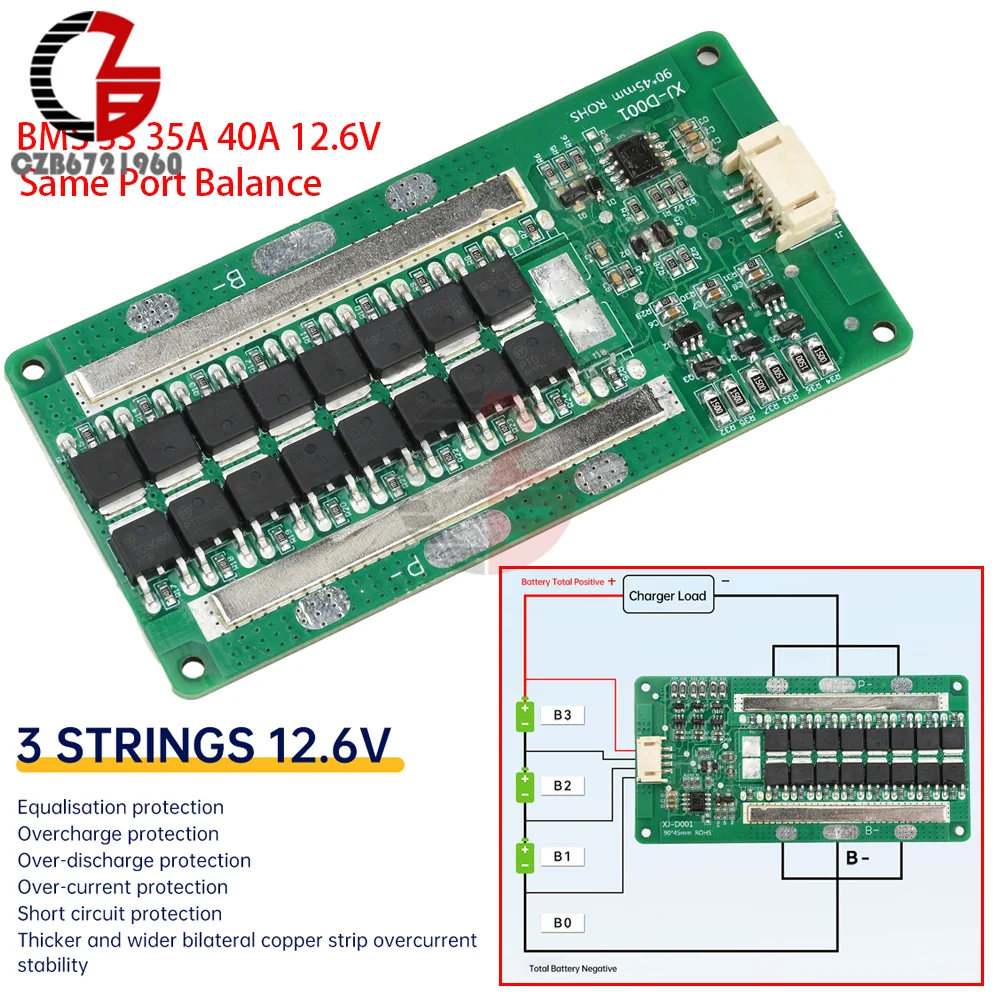 

BMS 3S 35A 40A 12.6V Li-ion Lithium Battery Protection Board 11.1V 12V 12.6V 18650 BMS Same Port Enhance/Balance Board