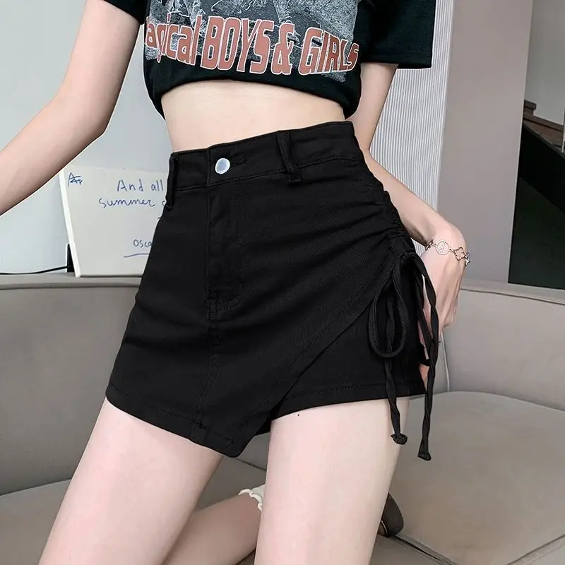 

Летние белые короткие брюки с высокой талией, эстетические винтажные широкие корейские повседневные свободные модные женские джинсовые шорты, женские Wh6