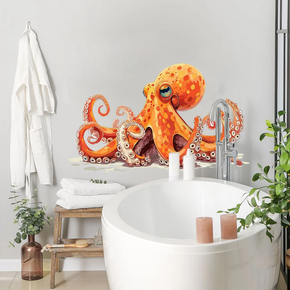 Whimsical Octopus Marine Life Wall Stickers  Sea Animal Ocean Fish Wall Decals for Bathroom Sofa TV Bedroom Home Wall Decor
