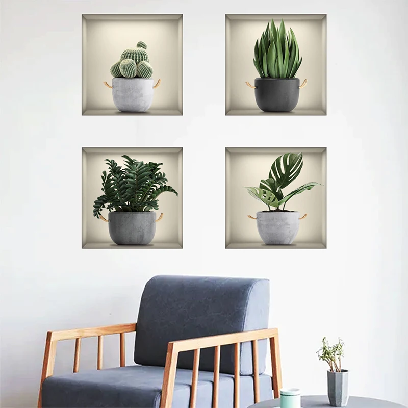 Self-adhesive Wall Sticker Creative False Window Green Plant Potted Wallpaper Living Room Bedroom Decorative Wall Sticker