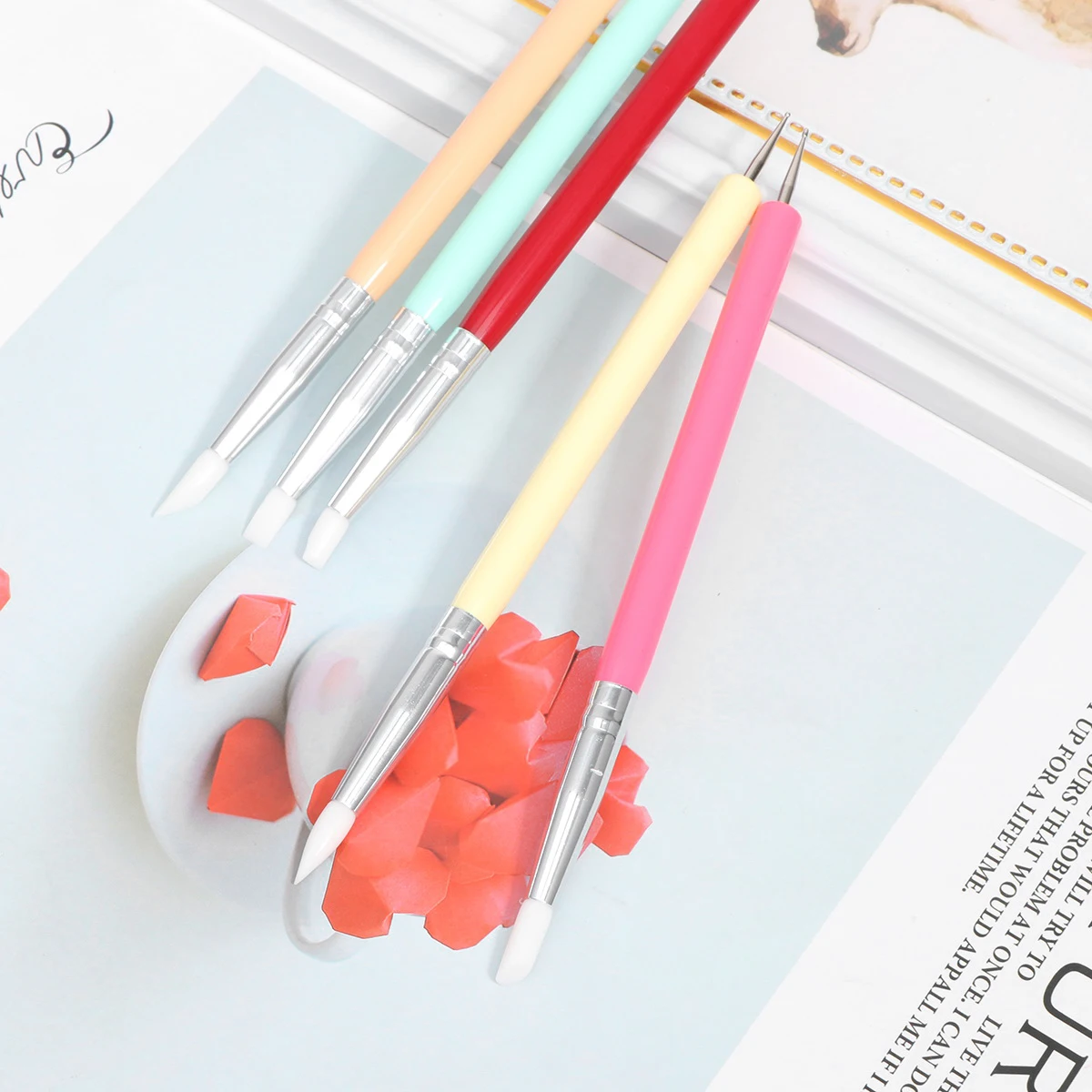 

5 Pcs Silicone Pen Color Nail Art Brushes Tools for Kit Liner Painting Manicure