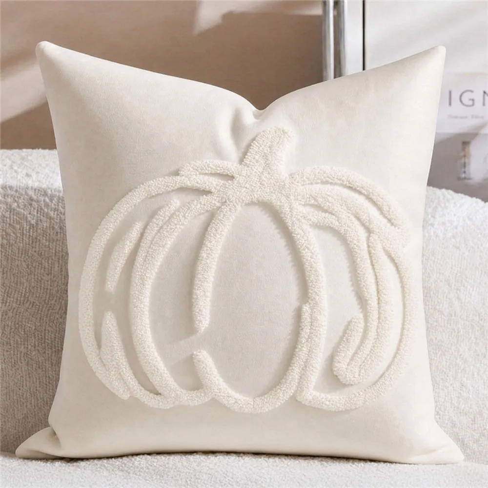 Polyester Throw Pillow Covers Zipper Closure Embroidered Pumpkin Pillow Protecting Case Orange Green Halloween Pillowcase