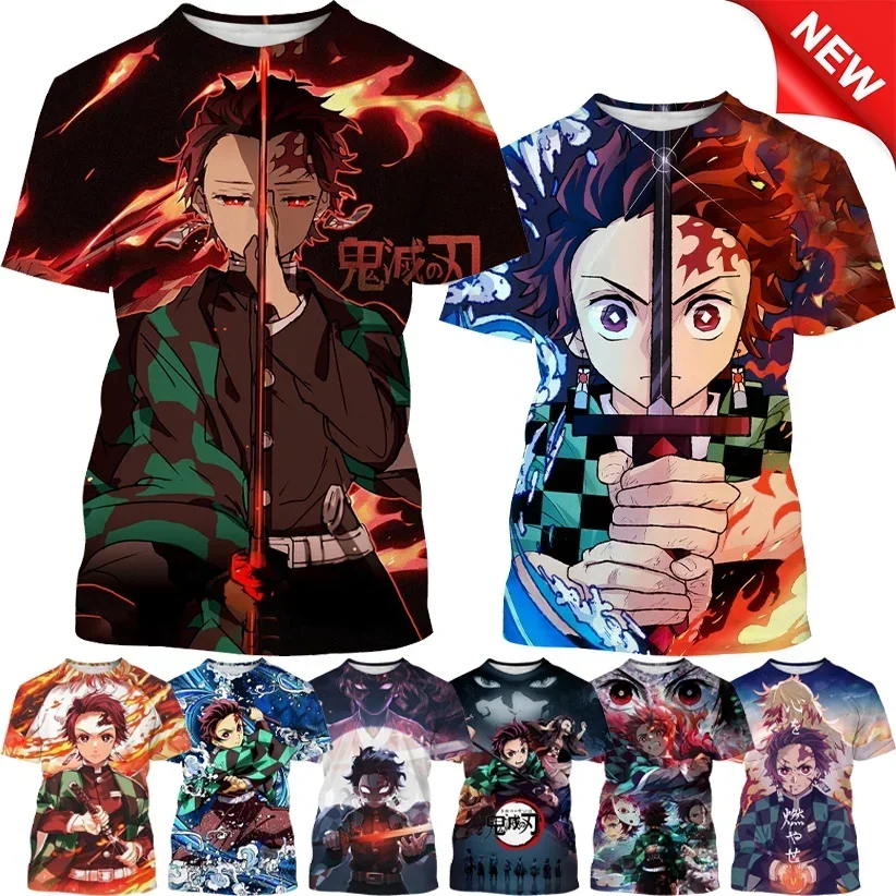 New Kamado Tanjirou Fashion Personality T-Shirt Anime Demon Slayer 3D Printing Casual Round Neck Short Sleeve