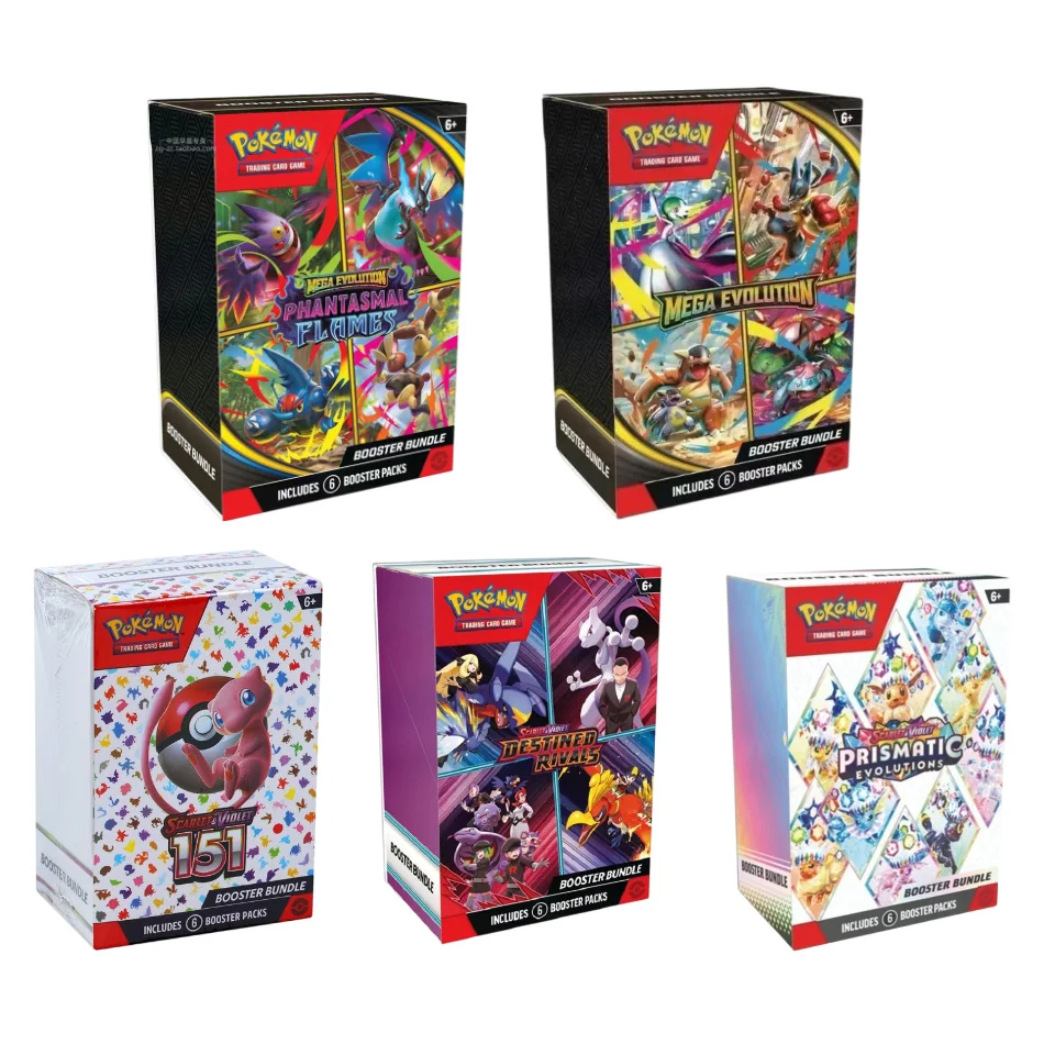 

5 Styles Pokemon English Scarlet Violet 151 Mega Phantasmal Flames Booster Bundle Version ME02 Trainer Collected Trading Cards