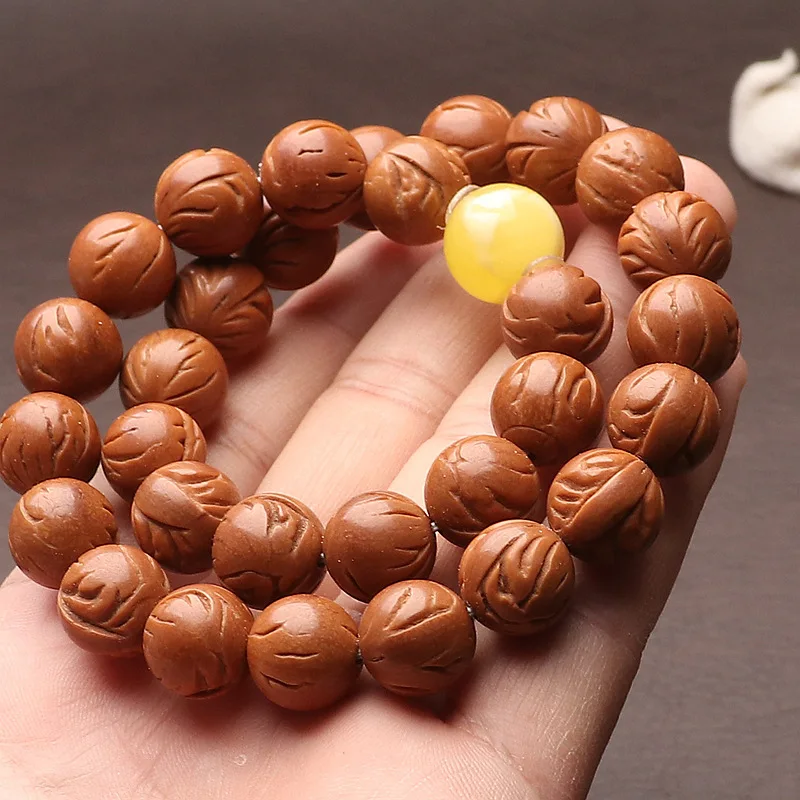 Qinling Dragon Pattern Peach Kernel Beads, Polished to a Perfect Round Shape, Single-Strand Bracelet, Handheld Buddhist Prayer B