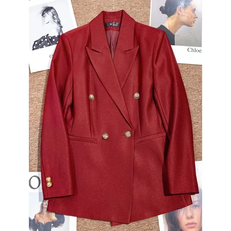 Chaqueta de oficina de manga larga para mujer, Blazer Formal de alta calidad, color rojo y verde, de un solo pecho