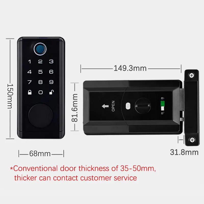 Tuya digital fingerprint code lock for outdoor gate waterproof samrt electronic Biometric lock Bluetooth for home airbnb office