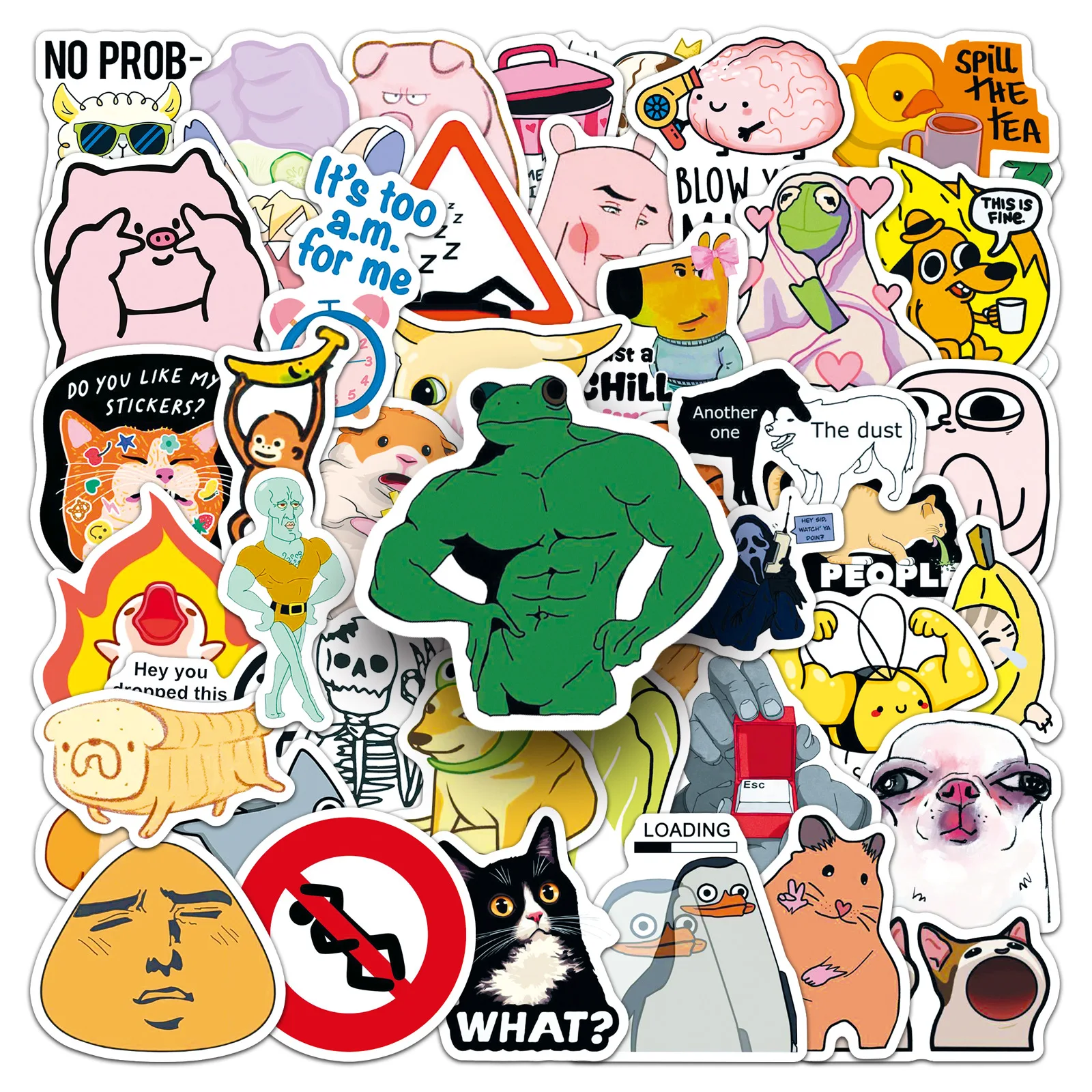 50Pcs Funny Meme Stickers Cute Cartoon Decals For Phone Laptop Scrapbook Skateboard Guitar DIY Graffiti Aesthetic Stickers
