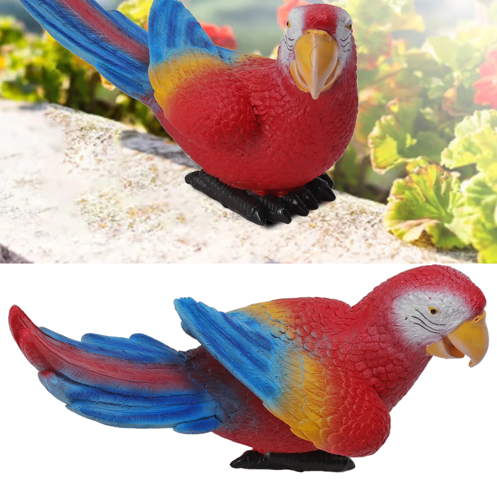 

Parrot Sculpture Ornament Waterproof Lifelike Synthetic Resin Decorative Bird Statue For Garden Courtyard Balcony Red Macaw On