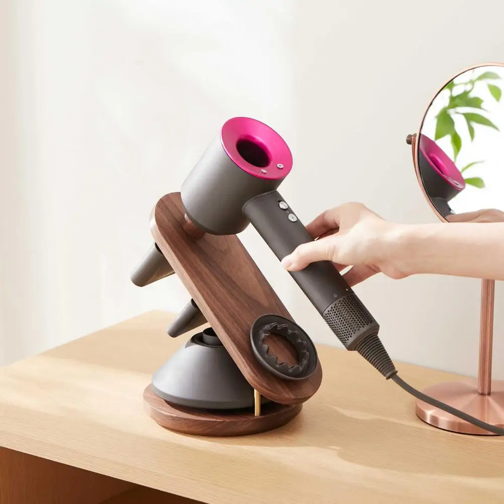 Hair Dryer Cradle Useful Copper Hair Dryer Storage Rack Desk Wood Hair Dryer Holder Bathroom Accessories