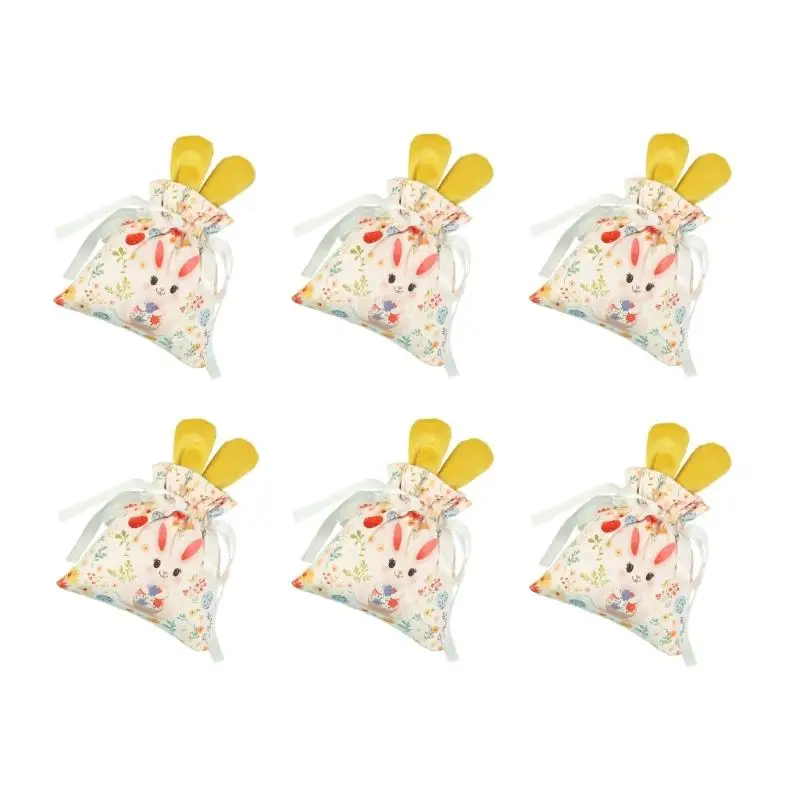 E8BD Easter Themed Rabbit Ears Drawstring Storage Bags Soft Plush Fabric Elegant for Gift Wrapping Home Organization and