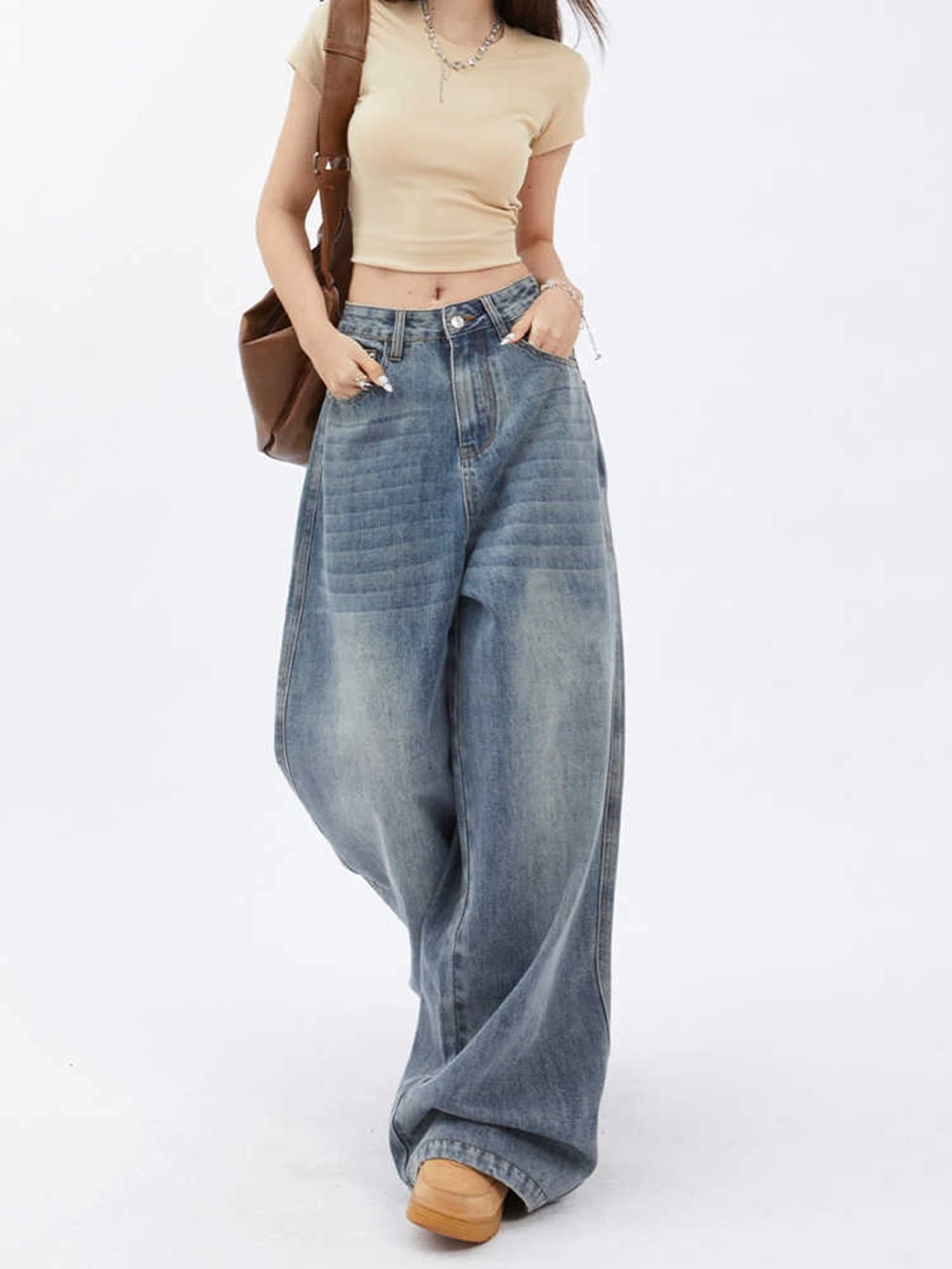 

Y2K Baggy Jeans for Women Trendy Low Rise Casual Straight Leg Boyfriend Jeans Denim Pants with Pocket Streetwear