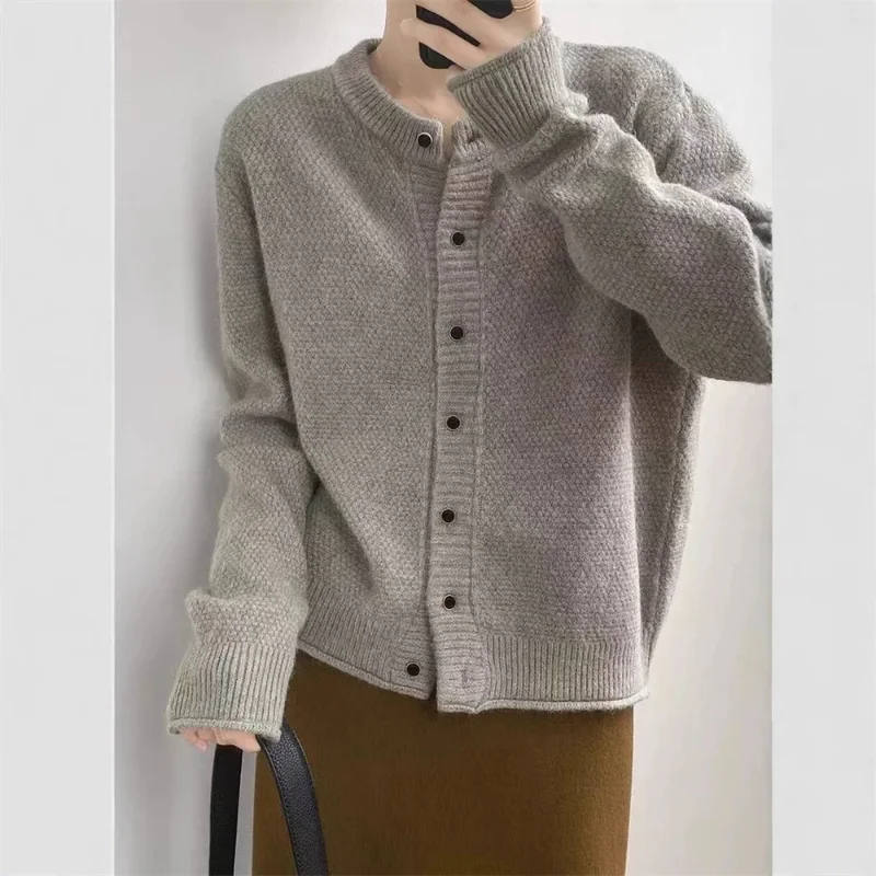 2025 New Korean Fashion Sweater Cardigan Coats New Autumn Winter Simple Loose Long Sleeve Cardigans Knitted Coat Top