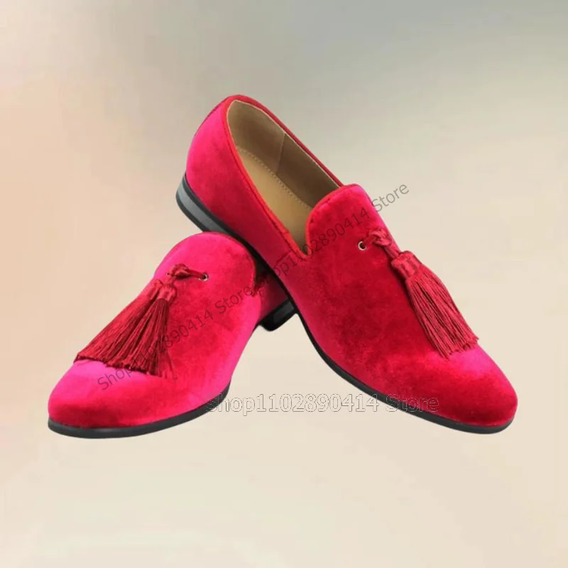 

Red Tassels Decor Corduroy Low Top Men Loafers Fashion Slip On Men Shoes Luxurious Handmade Party Feast Banquet Men Casual Shoes