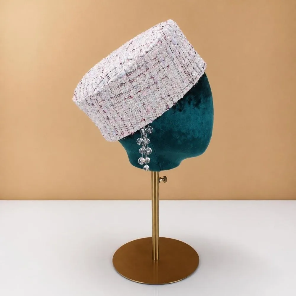 New Adjustable Top Hat for Women Tweed Fabric Elegant Berets Hats Charming Formal Pillbox Cap Formal Events